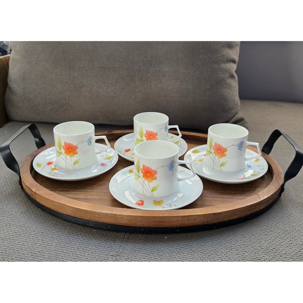 Mikasa Just Flowers A4-182 Bone China Espresso Cup Saucer Set 4 Narumi Japan